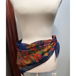Berkshire Navy Blue Floral Paisley Square Scarf Made in Italy Sheer 31x31
